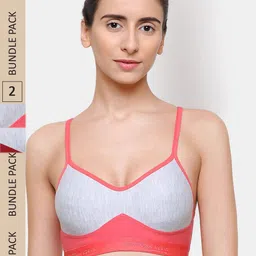 College Girl Pack of 2 Non-Padded Colourblocked Cotton Sports Bra CG-SB12-Crt-Mrn-image-98