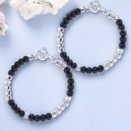 Taraash Kids Set Of 2 925 Sterling Silver Silver-Plated Beaded Nazariya Link Bracelets-14