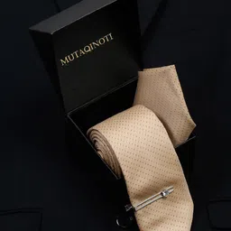 MUTAQINOTI Men Dotted Pattern Silk Formal Accessory Gift Set-picture-2