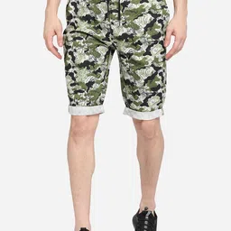 JADE BLUE Men Green Camouflage Printed Slim Fit Pure Cotton Regular Shorts-image-82