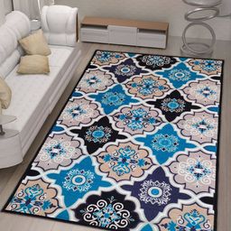 Athom Living Beige & Blue Ethnic Motifs Printed Anti-Skid Carpet-image-45