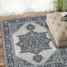 Status Black & White Ethnic Motifs Anti-Skid Carpet-11