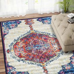 Status White & Blue Vintage Persian Printed Anti-Skid Carpet-88