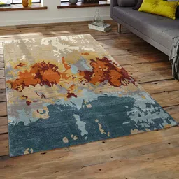 saraswatii global Orange & Blue Abstract Printed Rectangle Carpet-1