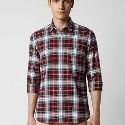 Peter England Casuals Slim Fit Tartan Checked Pure Cotton Casual Shirt-image-79