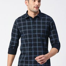 SNX Tailored Fit Windowpane Checks Checked Pure Cotton Casual Shirt-image-99