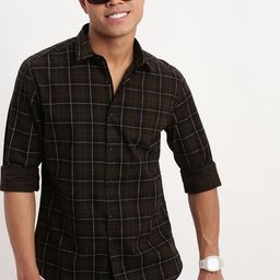 SHOWOFF Standard Slim Fit Windowpane Checks Opaque Cotton Casual Shirt-image-88