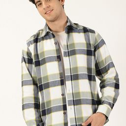 Mast & Harbour Blue Classic Checks Spread Collar Long Sleeves Cotton Casual Shirt-image-98