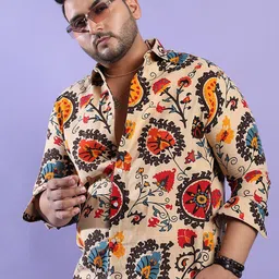 Instafab Plus Spread Collar Classic Floral Printed Casual Cotton Shirt-image-88