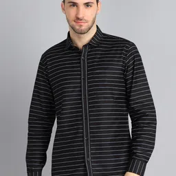 HANUMNTRA Comfort Horizontal Striped Spread Collar Regular Fit Polycotton Casual Shirt-picture-10