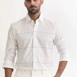 MISCHIEF MONKEY Classic Striped Cotton Spread Collar Curved Formal Shirt-image-17