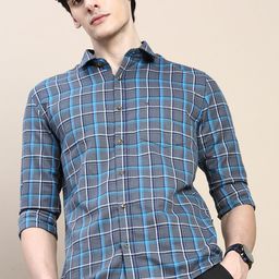 SHOWOFF Standard Slim Fit Tartan Checked Cotton Casual Shirt-image-81