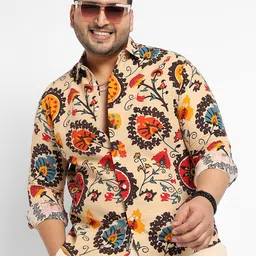 Instafab Plus Classic Ethnic Motifs Printed Spread Collar Casual Shirt-image-5