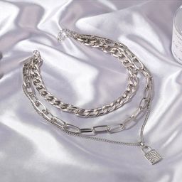 Vembley Women Silver-Plated Triple Layered Chunky Chain Lock Pendant Necklace-32