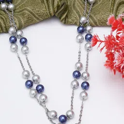 KARATCART Women Blue & White Studded Kundan Necklace-image-68