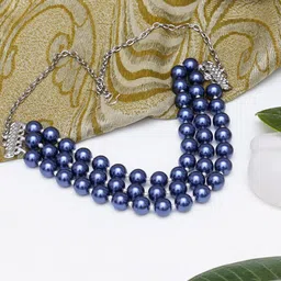 KARATCART Blue & Silver-Toned Beaded Choker Necklace-image-32