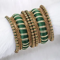 Peora Green & Gold-Plated Set Of 2 Matching Bangle Kundan Studded Chuda Bangles-19