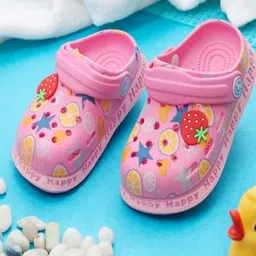 Yellow Bee Girls Pink Star and Fruit Printed Clogs-28
