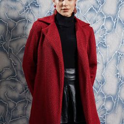 Athena Maroon Woollen Textured Front-Open Overcoat-15
