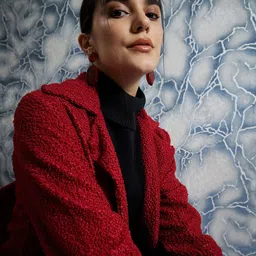 Athena Maroon Woollen Textured Front-Open Overcoat image 4