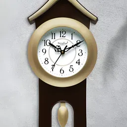 Attractionz Gold-Toned & White Round Shaped Contemporary Pendulum Analogue Wall Clock-image-64