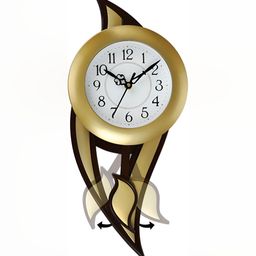 Attractionz Gold Toned & Brown Round Shaped Pendulum Contemporary Analogue Wall Clock-image-90