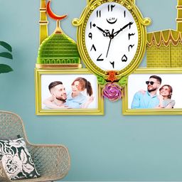 Attractionz Gold-Toned & Green Textured Oval Analogue Contemporary Wall Clock-image-86