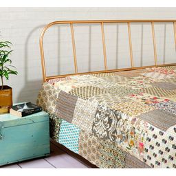 HANDICRAFT PALACE White & Peach Embroidered 230 TC Cotton Bed Cover-picture-6