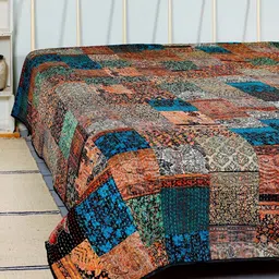 HANDICRAFT PALACE Black Embroidered Patchwork Cotton Double bed Cover-image-4