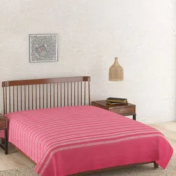 Fabindia Pink Woven Design Striped Amza Cotton King Bed Cover-image-53