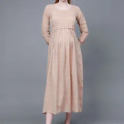 DUMMY SHAPE Floral Embroidered Pure Cotton A-Line Maternity Dress-image-99