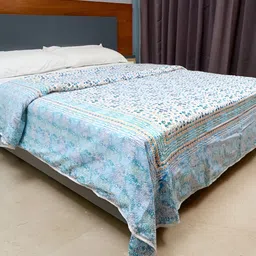 inizio White & Blue Floral AC Room 200 GSM Double Bed Dohar-image-21