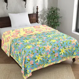 EverHOME Blue & Yellow Floral AC Room 150 GSM Single Bed Dohar-image-40