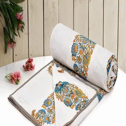 CHICERY Orange & White Floral AC Room Cotton 210 GSM Single Bed Dohar-image-35