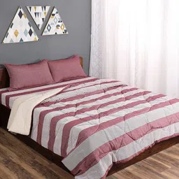 Saral Home Maroon & White Striped Mild Winter 210 GSM Cotton Double Bed Quilt-image-53