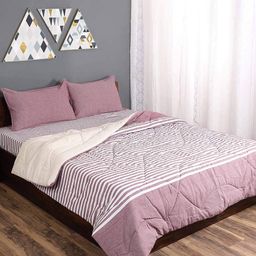 Saral Home Maroon & White Striped Mild Winter 210 GSM Cotton Double Bed Quilt-image-51