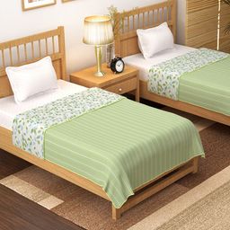 Story@home White & Olive Green Set of 2 Geometric AC Room 150 GSM Single Bed Dohar-6