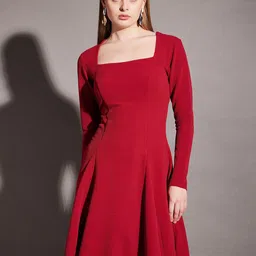MABISH by Sonal Jain Square Neck Long Sleeves Cut-Outs Fit & Flare Dress-image-99