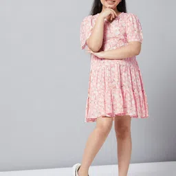 Stylo Bug Girls Peach-Coloured Floral Printed Cotton Dress-image-42