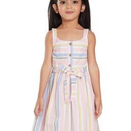 Peppermint Girls Shoulder Straps Cotton Striped Dress With Belt-image-29