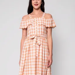 God Bless Orange Checked Dress-image-52