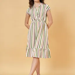 YU by Pantaloons Striped Mandarin Collar A-Line Midi Dress-image-12