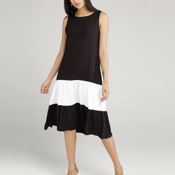 IDK Women Black & White Colourblocked Drop Waist Dress-image-92