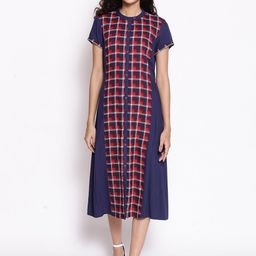 AURELIA Blue & Red Checked A-Line Midi Dress-15