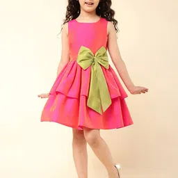 A T U N Pink Colourblocked Dress-image-84