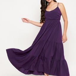 WineRed Purple Crepe Maxi Tiered Dress-image-57