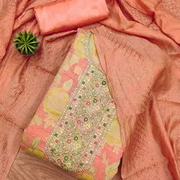 KALINI Floral Woven Design Thread Work Art Silk Unstitched Dress Material-image-44