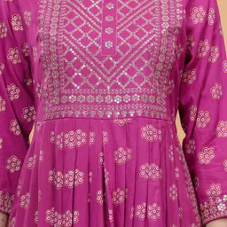 NEW4U Floral Embroidered Regular Sequinned A-Line Kurta With Palazzos & Dupatta image 2