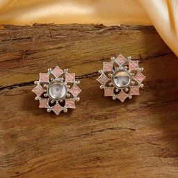 Estele Rhodium Plated Floral Studs Earrings-19