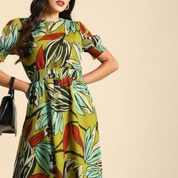 all about you Women Multicoloured Abstract Print Casual Fit And Flare Dress-14
